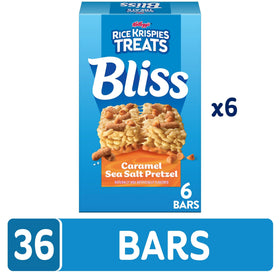 Candied sea salt pretzel toppings on Bliss bars highlight sweet-salty crunch.