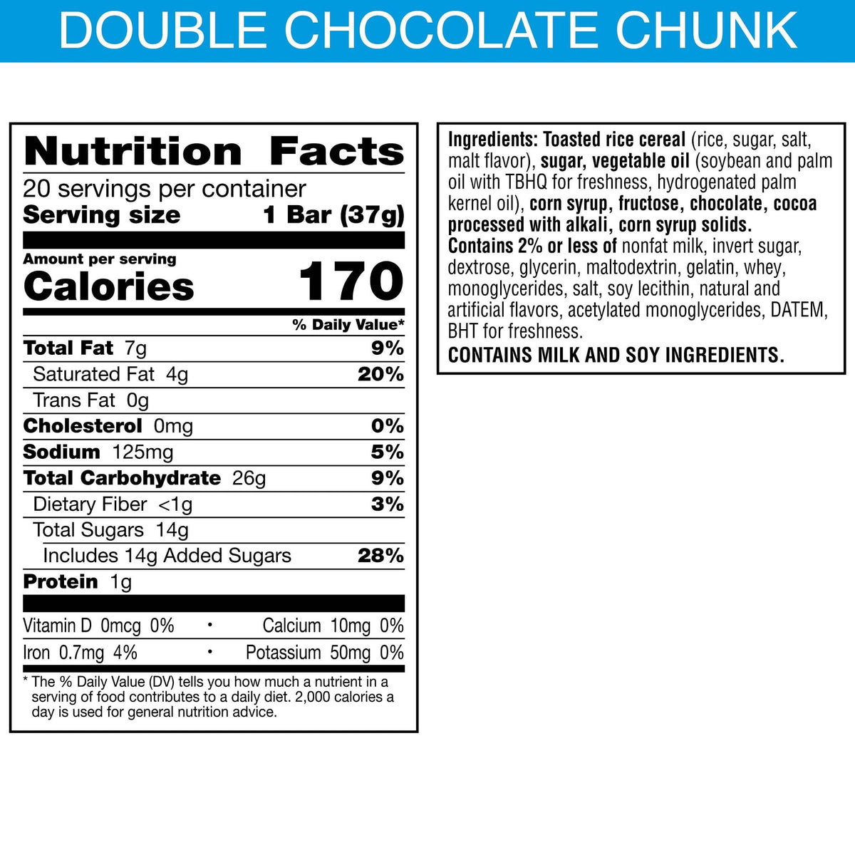 Close-up of a Double Chocolatey Chunk bar with puffed rice and gooey marshmallow center