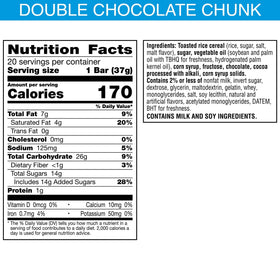 Close-up of a Double Chocolatey Chunk bar with puffed rice and gooey marshmallow center
