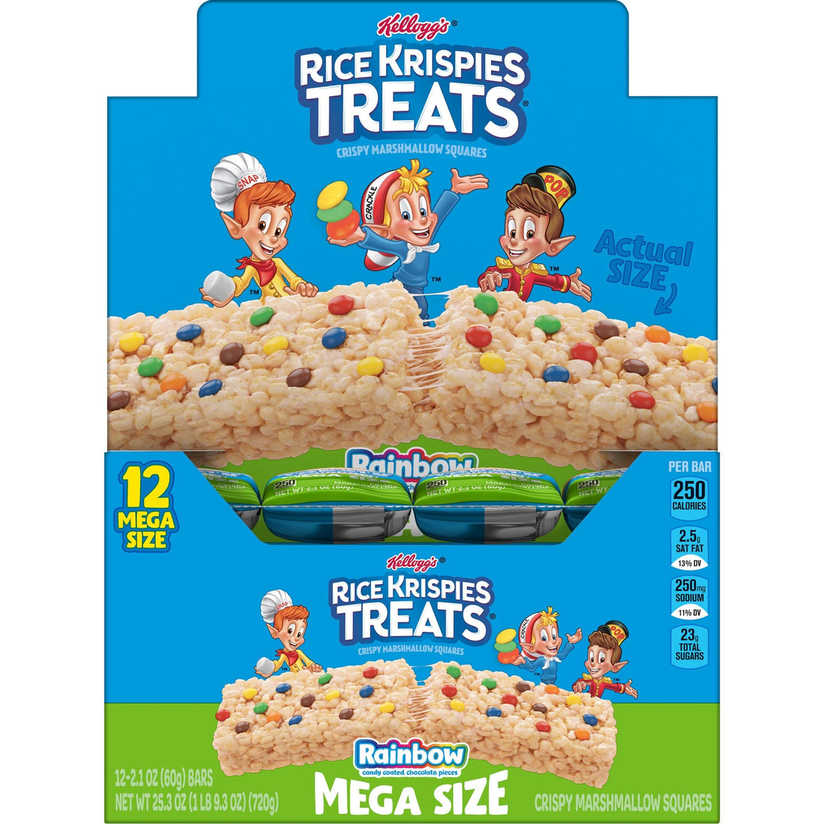 25.3oz box with twelve Rice Krispies Treats Mega Bars.