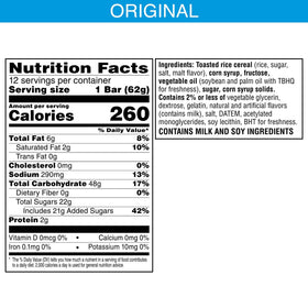 Rice Krispies Treats Mega Bar packaging closeup highlights fluffy cereal and soft marshmallow appeal.