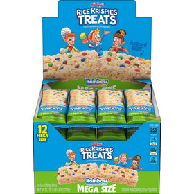 Rice Krispies Treats Rainbow Mega Bar packaging shown, ideal for on-the-go snacking.