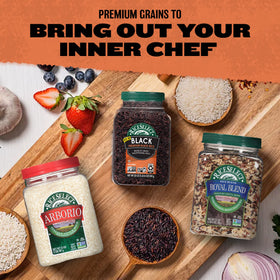 RiceSelect Premium Black Rice recyclable BPA-free jar highlighting sustainability and quality.