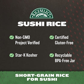 RiceSelect Sushi Rice grains closeup emphasizes crisp appearance and grain integrity.