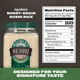 RiceSelect Sushi Rice packaging BPA-free jar supports sustainable kitchen choices.