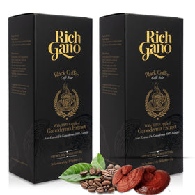 Rich Gano Reishi coffee box and sachets for on-the-go energy boost
