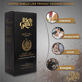 Rich gano Reishi coffee sachet being opened for quick brew