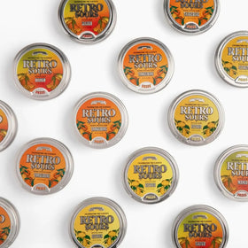 Retro Sours tin pack with all flavors is gift-ready and portable.