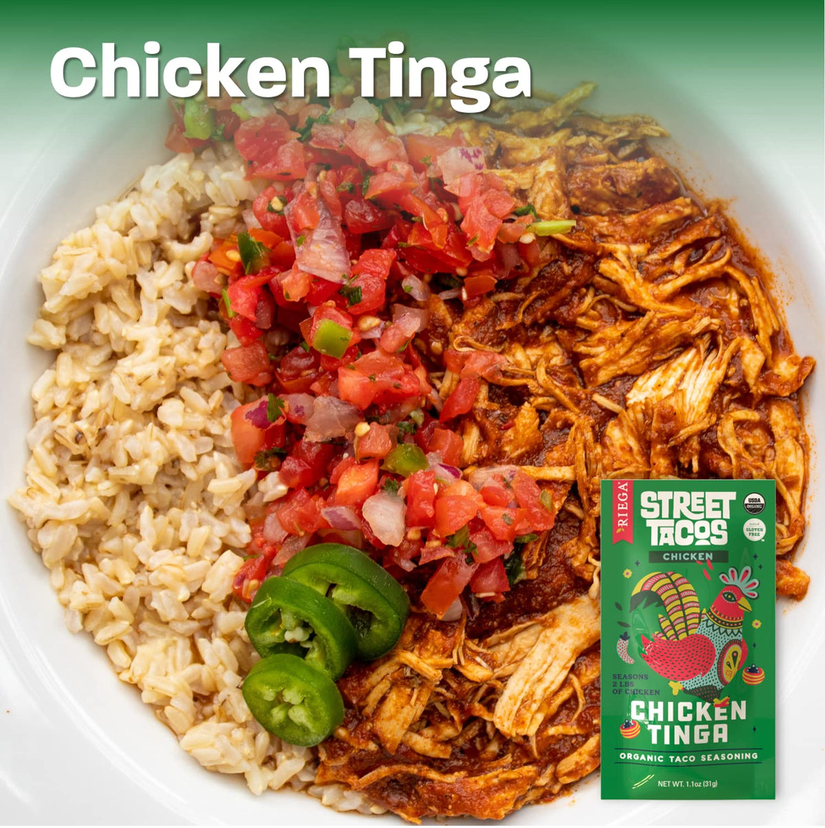 Riega plated chicken ting a tacos show ready-to-serve, family-friendly dinner with authentic taste.