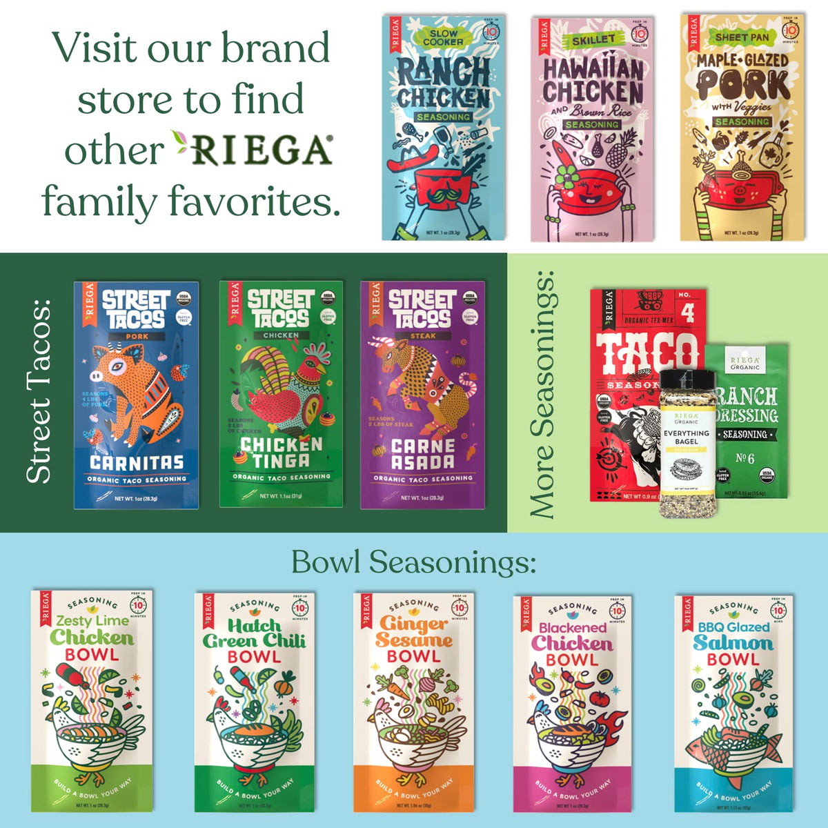 Riega Organic Taco Seasoning package on the kitchen counter, ideal for pantry meals.