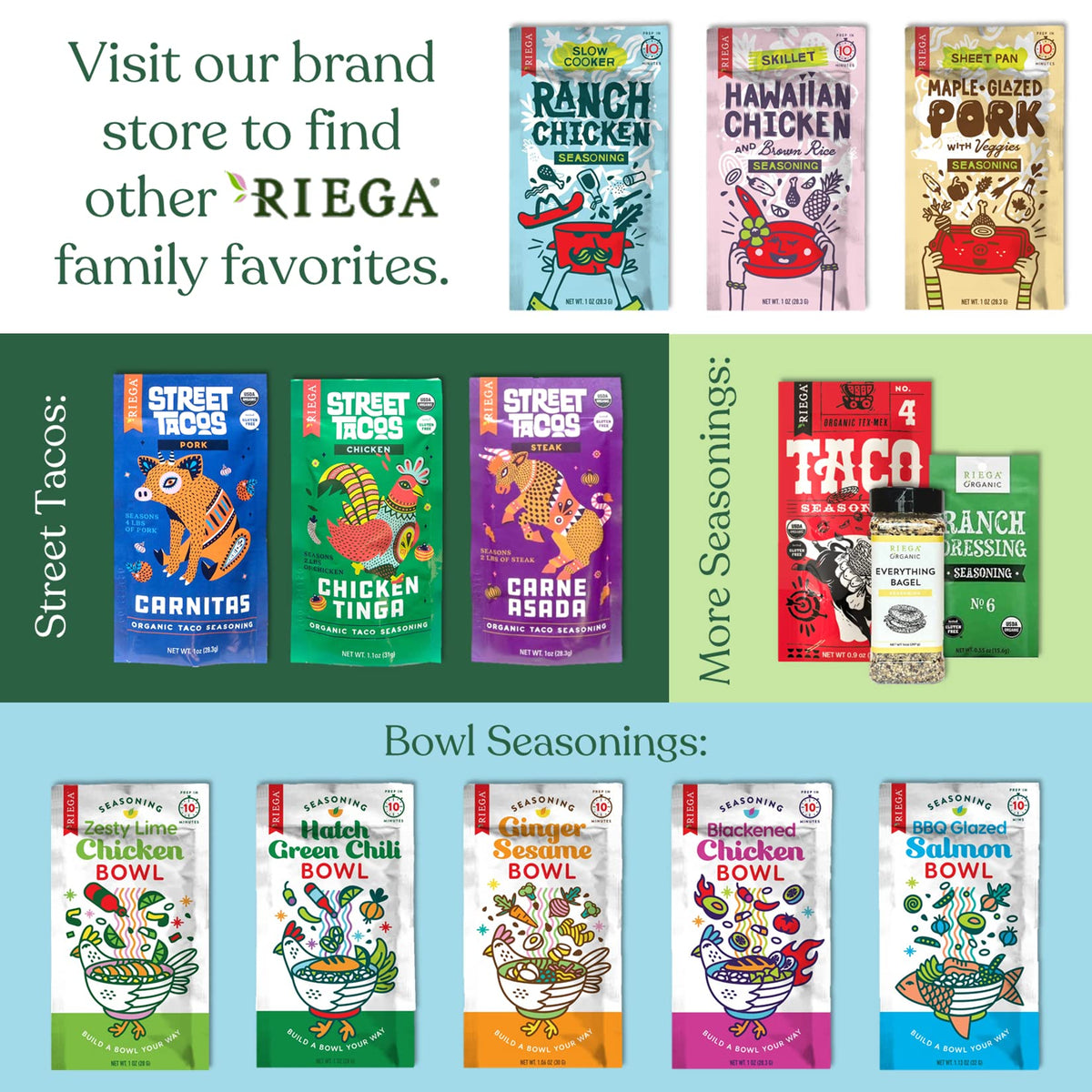 Riega roasted vegetables seasoned for a bold finish
