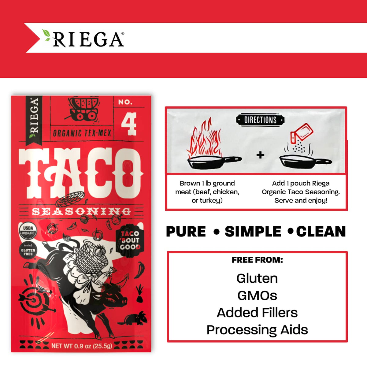 Riega Taco Seasoning being precisely dispensed for measured flavor.