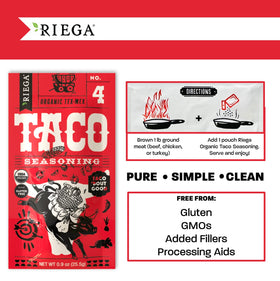 Riega Taco Seasoning being precisely dispensed for measured flavor.