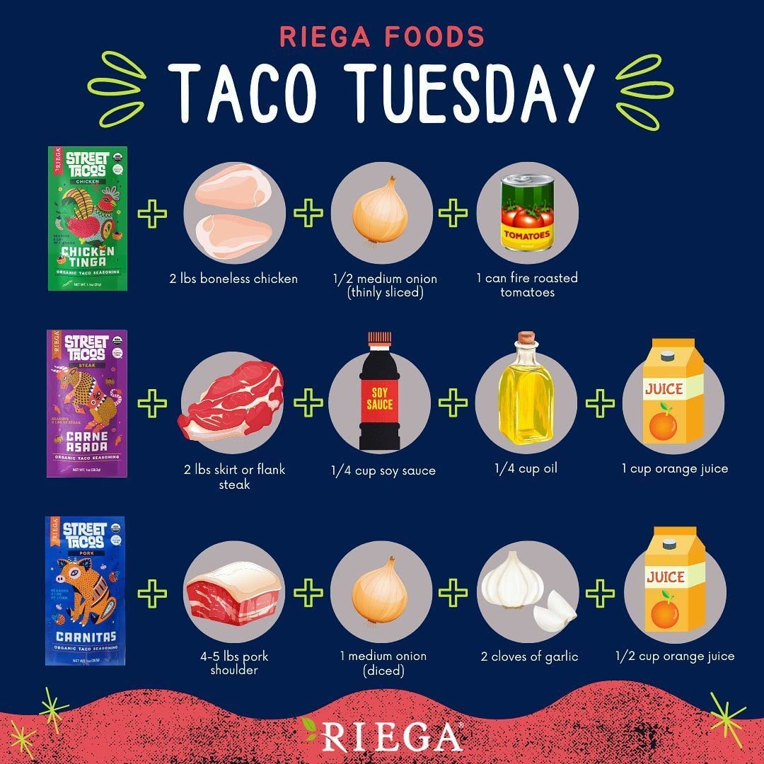 Riega tortillas with seasoned toppings for an authentic taco night