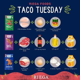 Riega tortillas with seasoned toppings for an authentic taco night