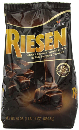 RIESEN chewy dark chocolate caramel candy bag, ideal for home snacking and road trips
