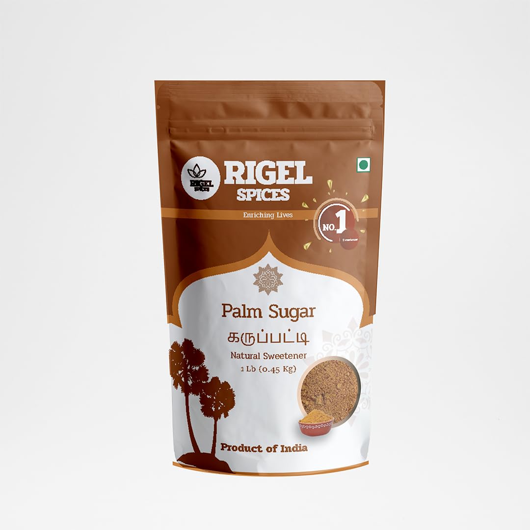 Rigel Spices Palmyra Palm Jaggery bag shows natural sweetness ideal for unbleached baking
