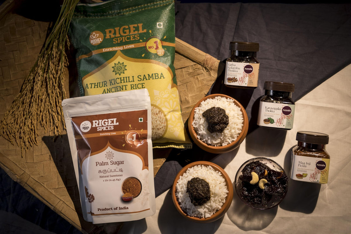 Rigel Spices Palmyra Palm Jaggery packet demonstrates ethical sourcing for recipes