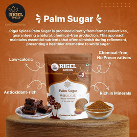 Rigel Spices Palmyra Palm Sugar spoon provides convenient sweetness for coffee