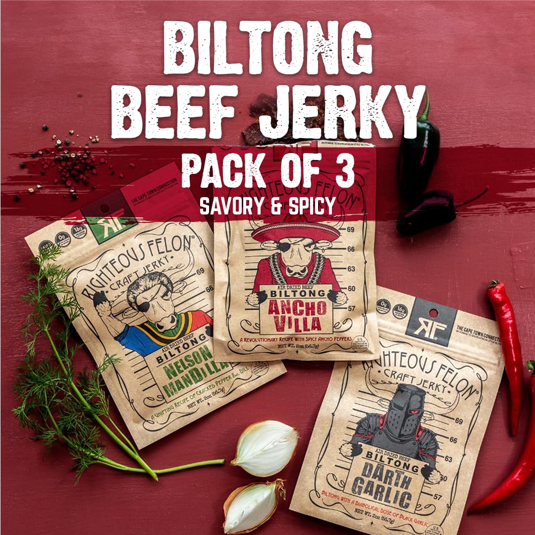 Righteous Felon air-dried meat snack close-up shows premium textures and satisfying chew.