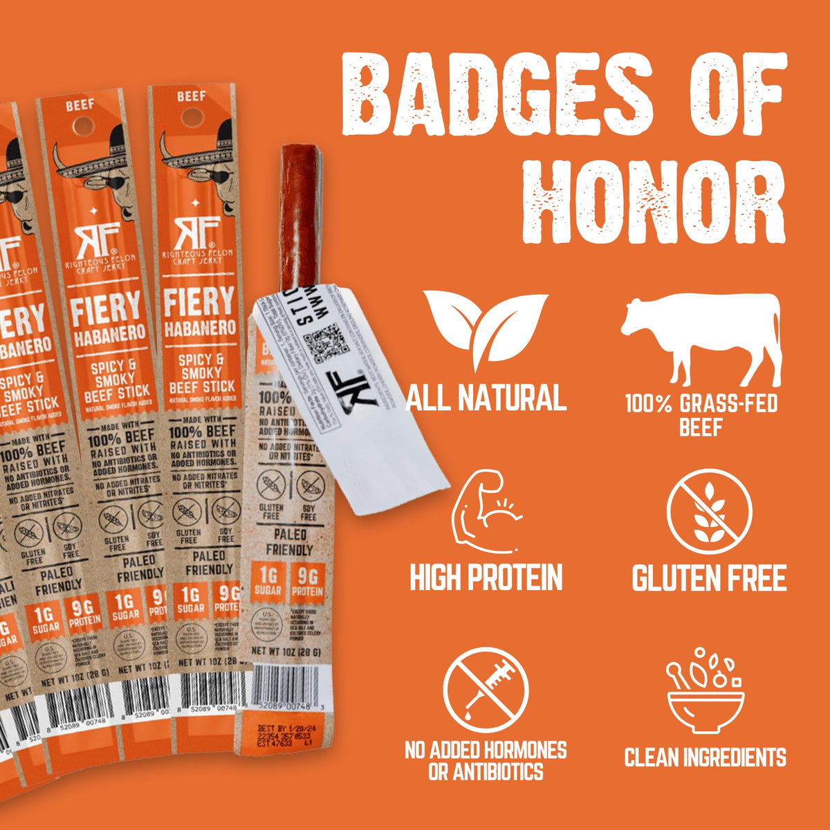 Righteous Felon American-made jerky sticks showcasing quality ingredients.