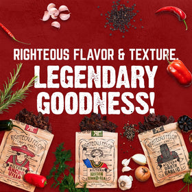 Righteous Felon Ancho Villa Spicy biltong jerky adds a smoky, chili kick for bold cravings.