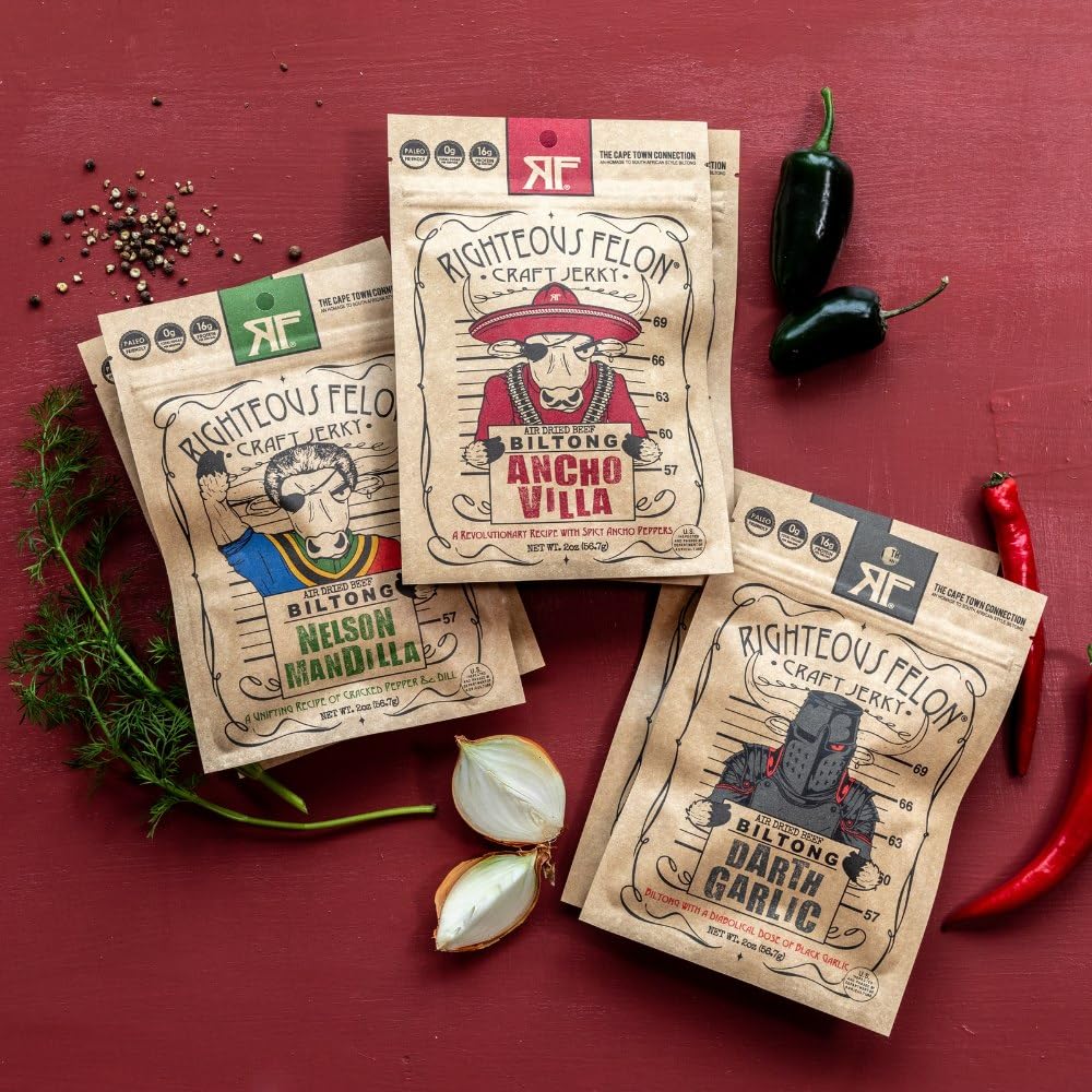 Righteous Felon Ancho Villa Spicy biltong adds heat for adventure-ready flavor