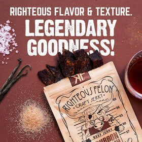 Close-up of Bourbon Franklin jerky highlighting all-natural ingredients.