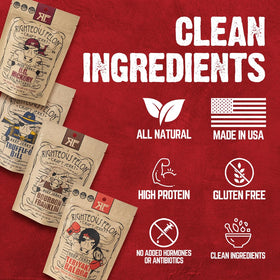 A glazed bag of Righteous Felon beef jerky captures inviting aroma.