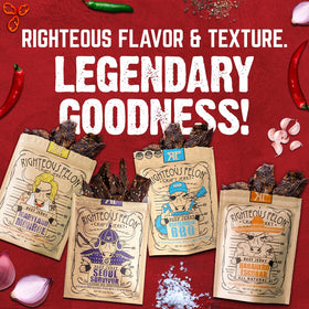 Righteous Felon Bootleggin BBQ jerky—smoky flavor for on-the-go.