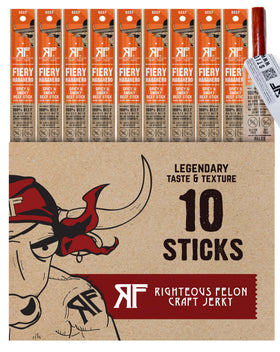 Righteous Felon Fiery Habanero beef sticks offer bold heat in a portable 10-count package.
