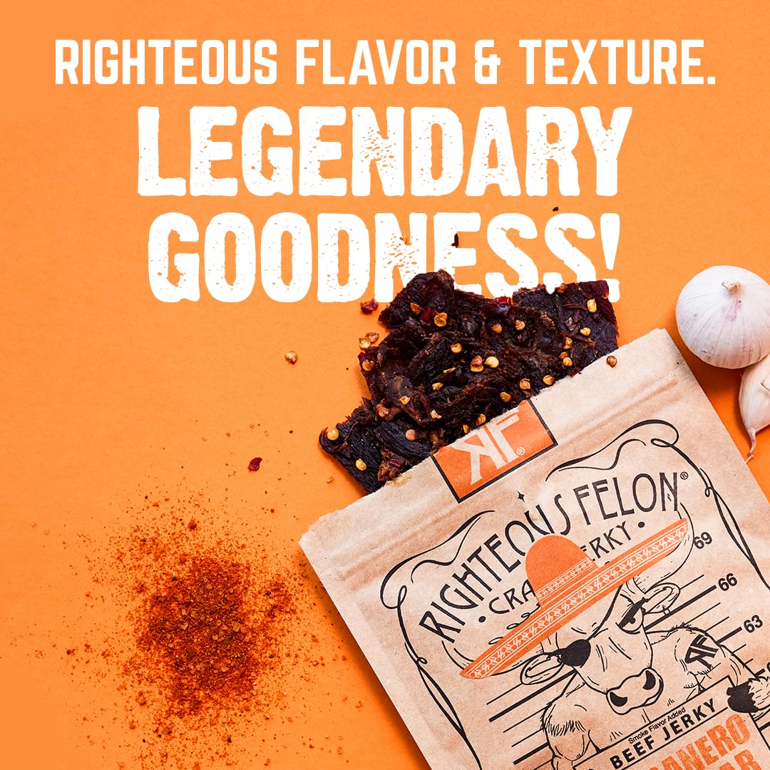 Righteous Felon jerky slices offering quick, savory protein for busy days.