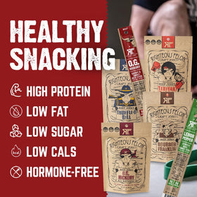 Righteous Felon Jerky flavors label close-up—clean ingredients and USA-sourced meats.