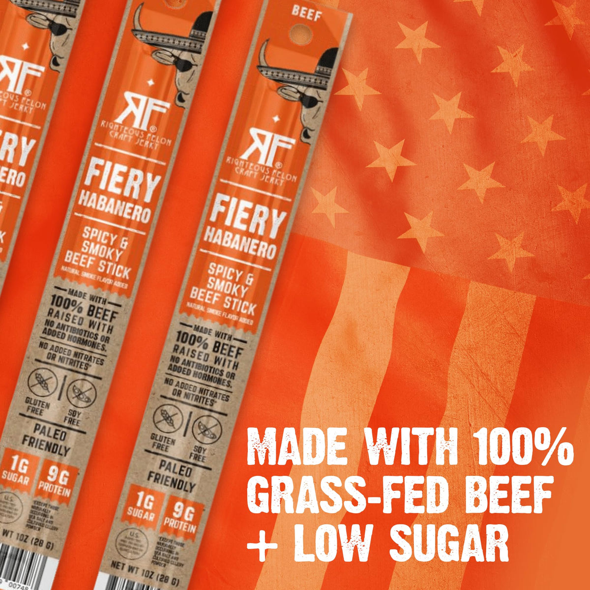 Keto-friendly Righteous Felon beef sticks offering high protein per serving