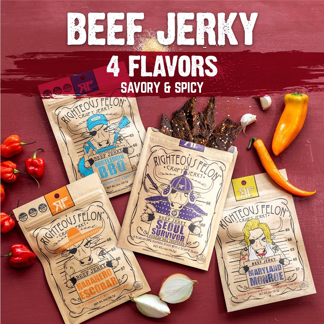 Righteous Felon Maryland Monroe jerky—savory beef snack for keto.