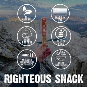Righteous Felon Meat Stick assortment highlighting premium American-made jerky