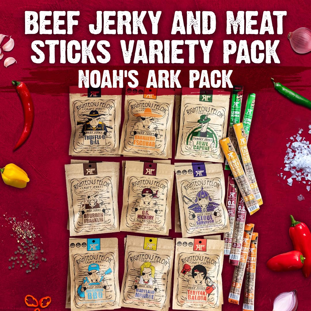 Righteous Felon four-pack meat sticks, ready-to-snack for busy days