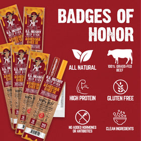 Righteous Felon O.G. Hickory Beef and Cheddar sticks ten-pack on display.