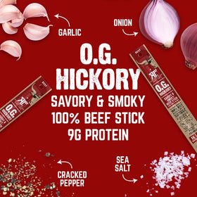 Righteous Felon OG Hickory beef sticks 24-count gift-pack front view for gifting.