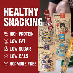 Righteous Felon pork jerky strips in a savory, satisfying bite.