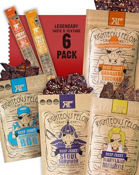 Righteous Felon spicy jerky collection: bold, high-protein snacks for bold eaters.