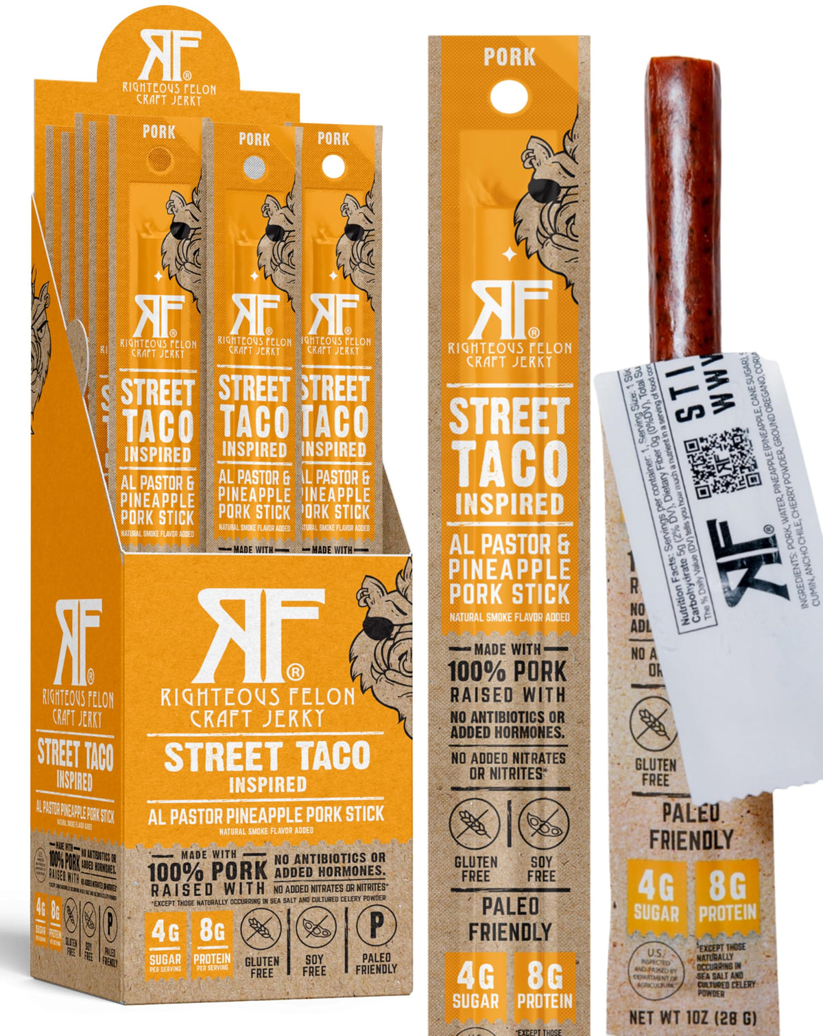 Righteous Felon Street Taco Sticks packaging showcases bold flavor for easy gifting