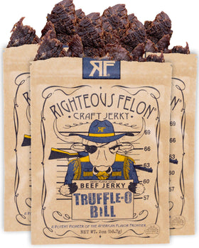 Righteous Felon Truffle-O-Soldier jerky pack shows premium beef for on-the-go snacking.