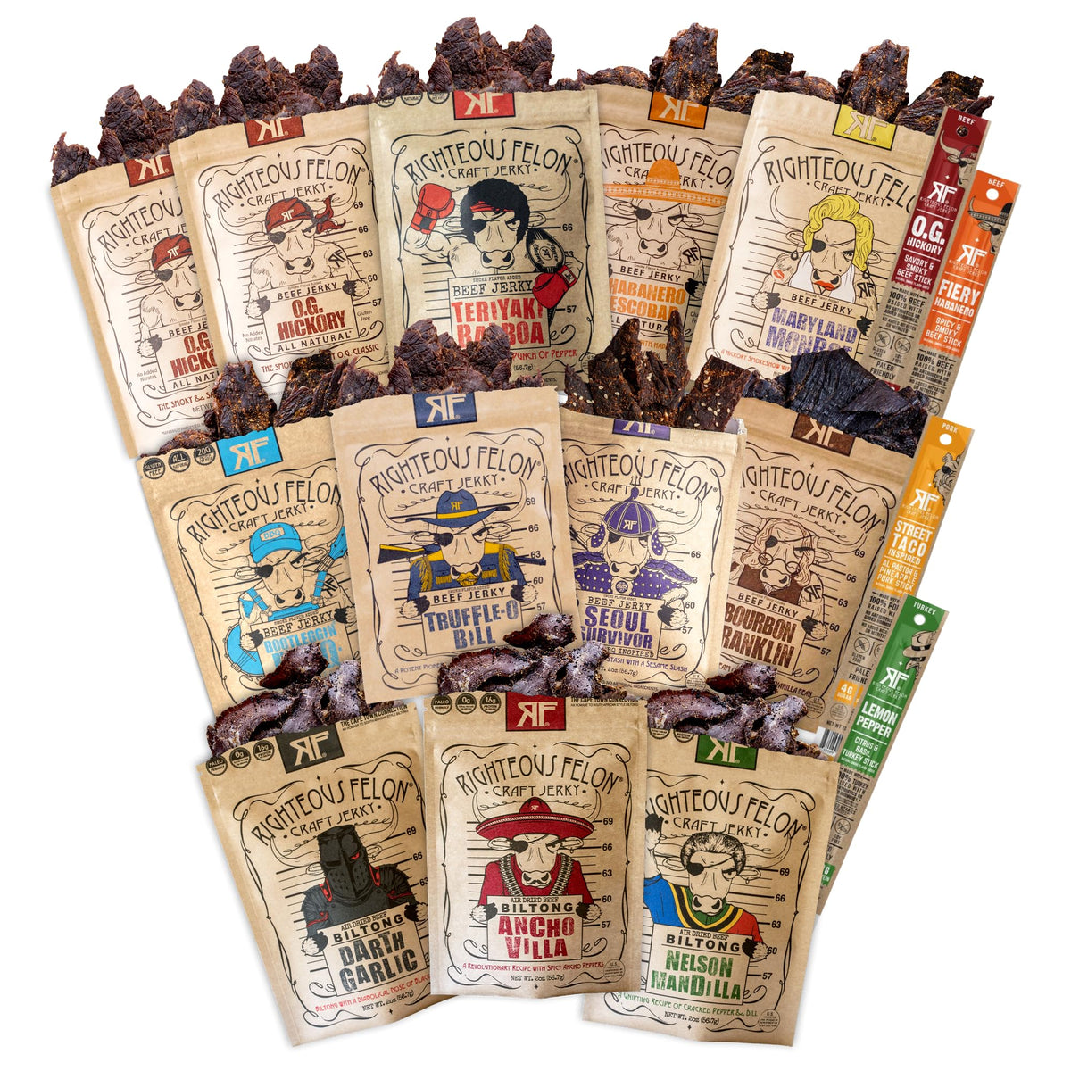 RIGHTEOUS FELON Whole Shebang jerky variety pack high-protein snack for on-the-go