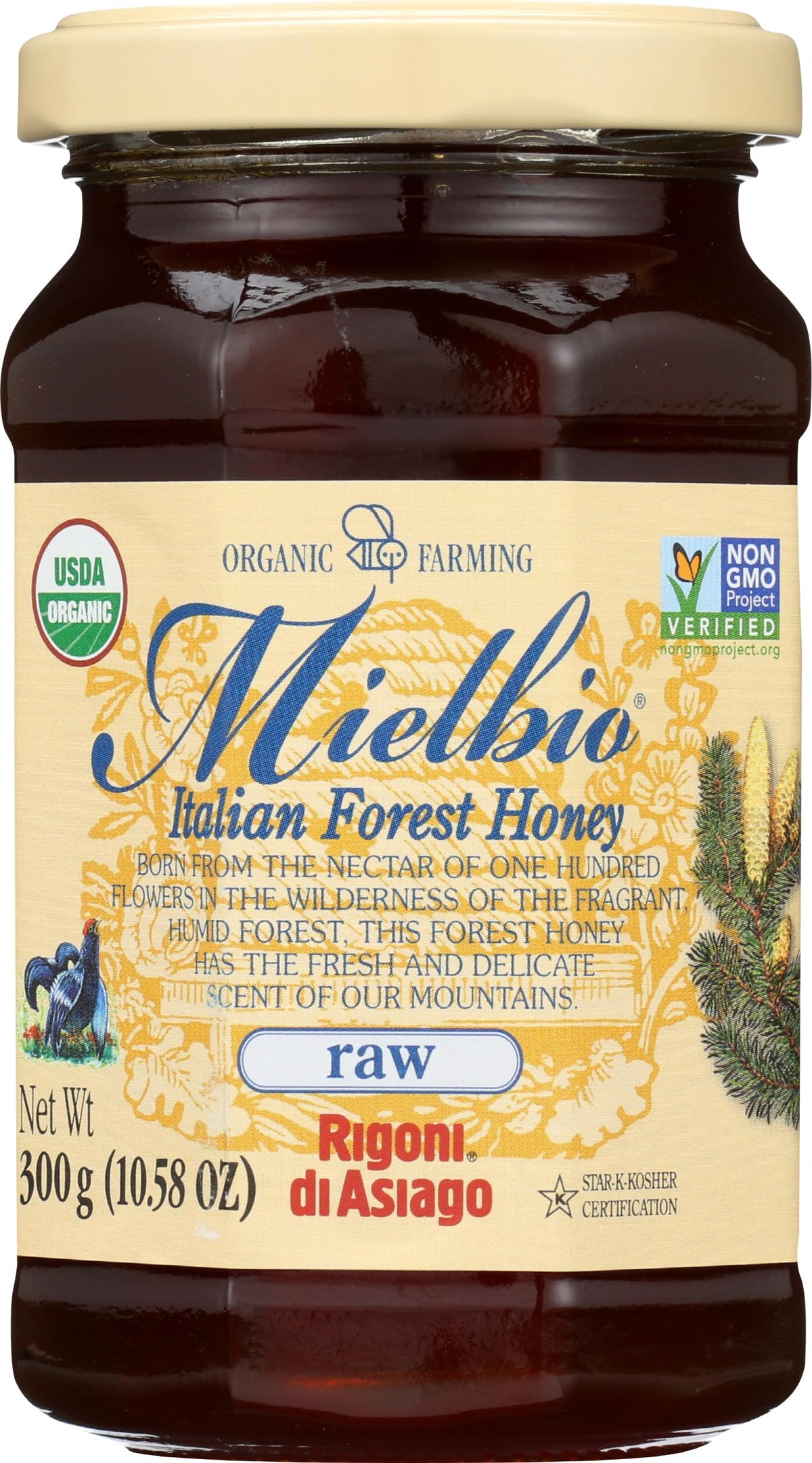 Rigoni di Asiago forest honey bottle close-up for tea sweetness
