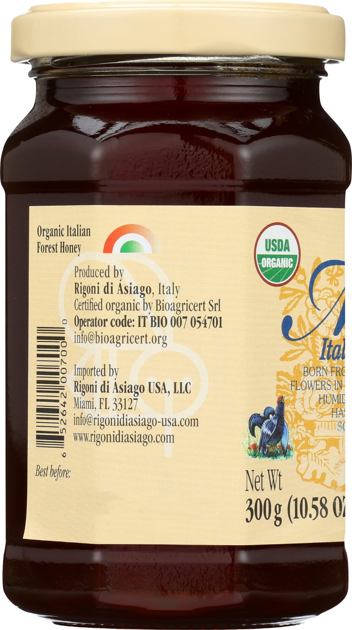 Rigoni di Asiago forest honey glass close-up with label