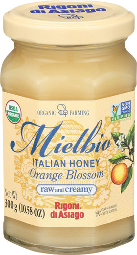 Rigoni di Asiago Mielbio orange blossom honey bottle showing natural sweetness for tea