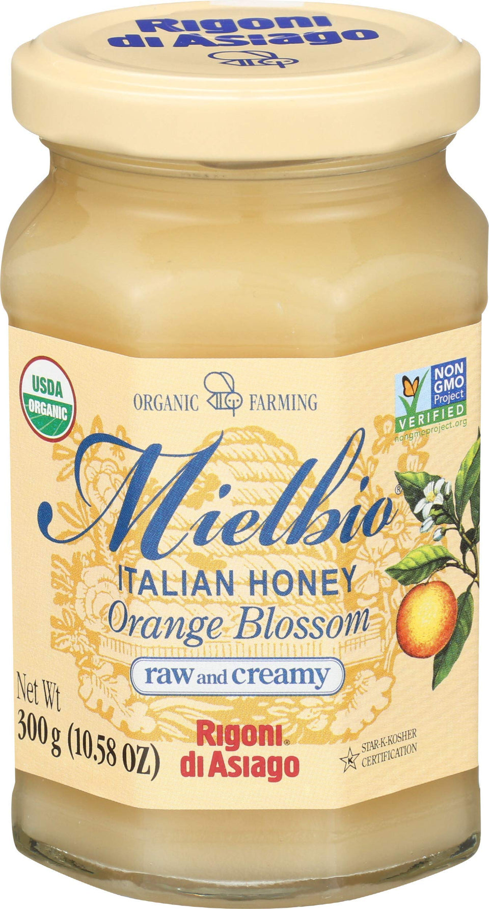 Rigoni di Asiago Mielbio orange blossom honey bottle showing natural sweetness for tea