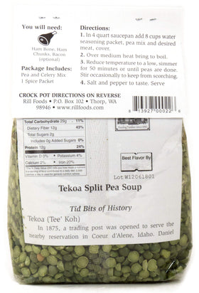 Rill Foods Tekoa Split Pea Soup Mix prepared in a bowl with comforting, hearty aroma.