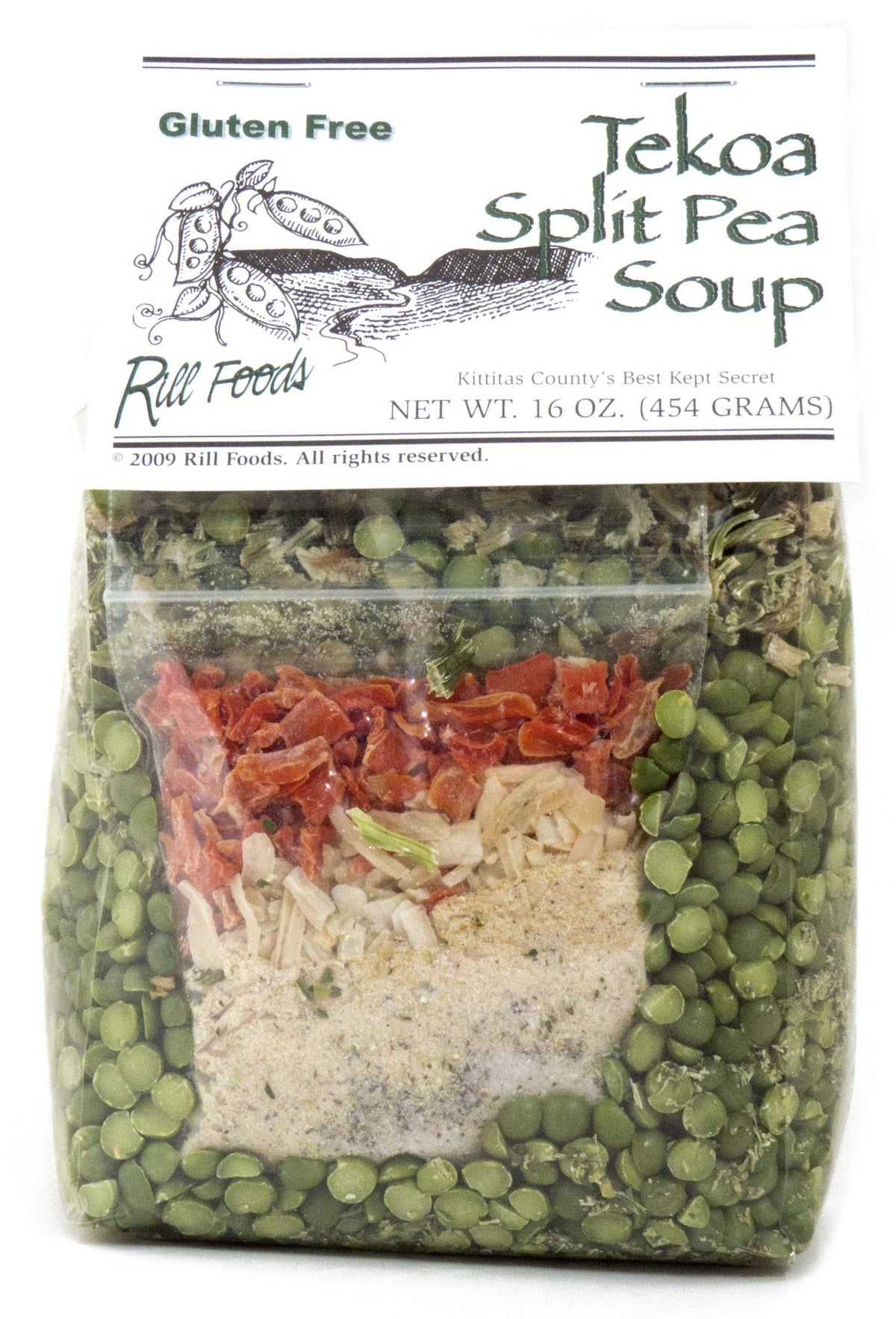 Rill Foods Tekoa Split Pea Soup Mix packaging showing wholesome Northwest ingredients for easy dinners.